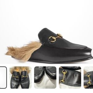 Gucci Princeton Black Leather Mules with Gold Accent size 41